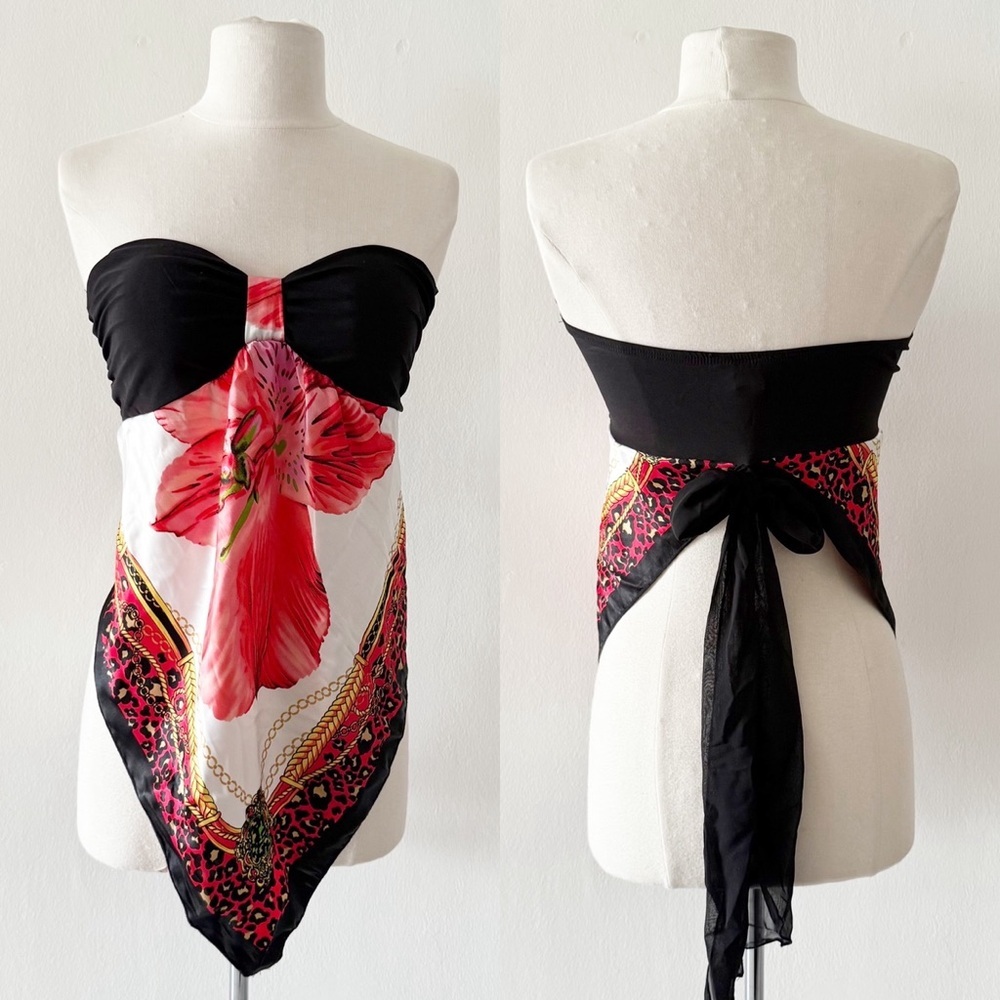 Vintage Y2K 2000s Joyce Leslie Strapless Satin Scarf Handkerchief Top Size Large